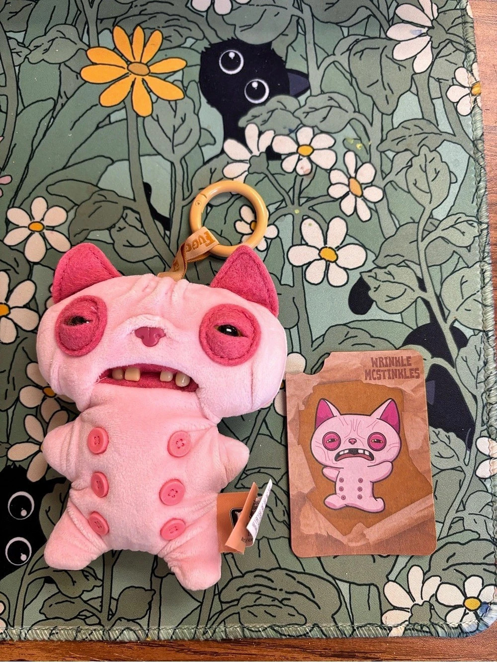 Fuggler Alley Cats Wrinkle McStinkles Plush Keyring Pink & Black